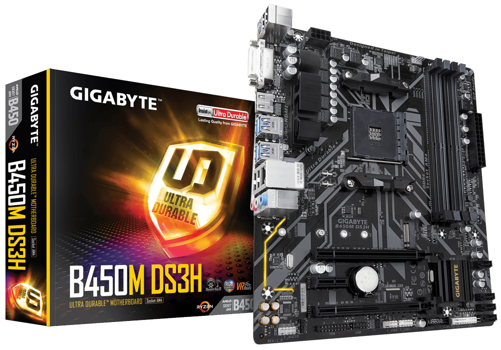 Bekijk afbeelding 1 van Gigabyte B450M DS3H moederbord Socket AM4 Micro ATX AMD B450